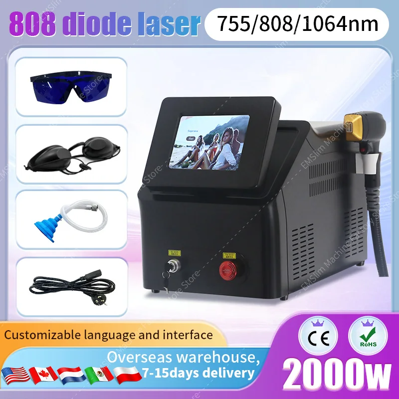 High Power Diode Laser hair removal machine Professional 755nm 808nm 1064nm Three wavelengths 808nm epilator for wome Spa salon