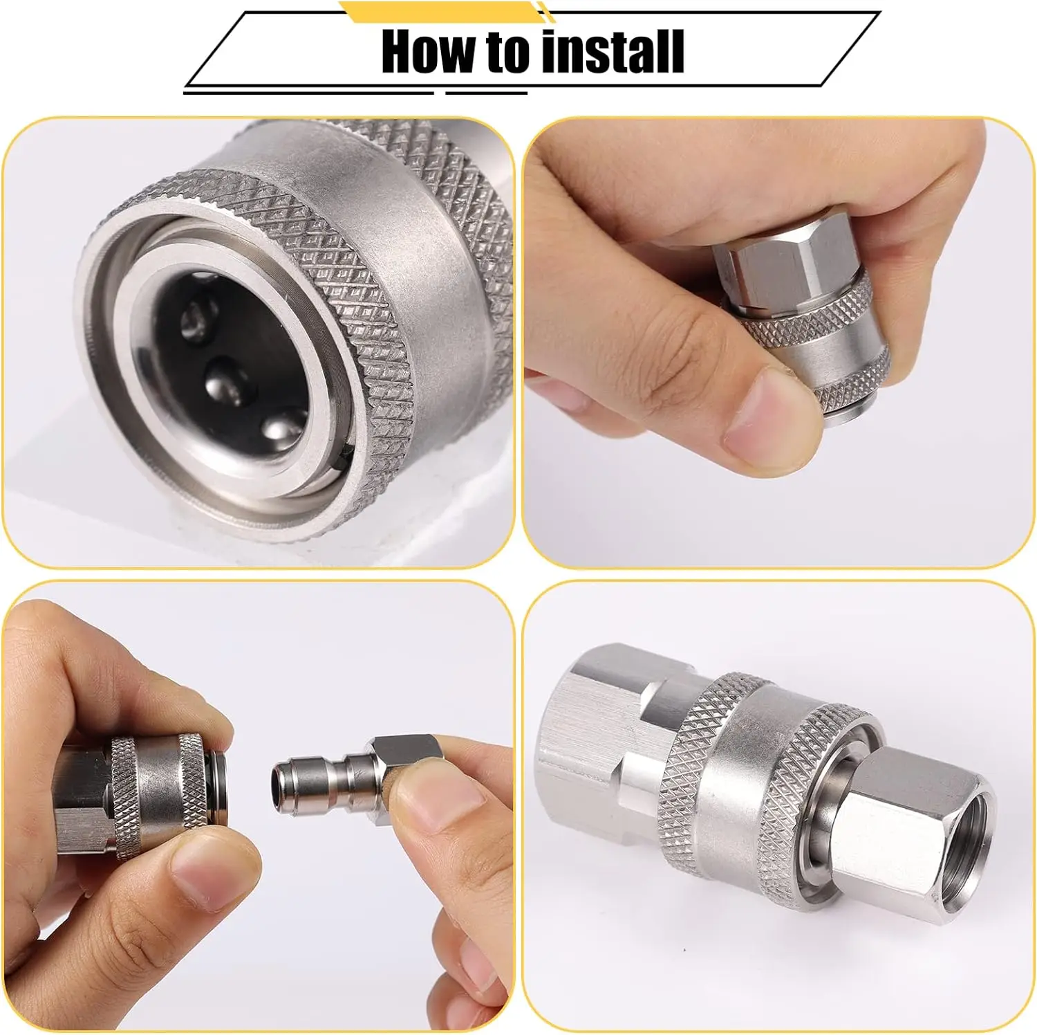 3/8 Inch Stainless Steel Quick Connector Pressure Washer Coupler Quick Connect Male and Female Quick Connector Thread  Fittings 3