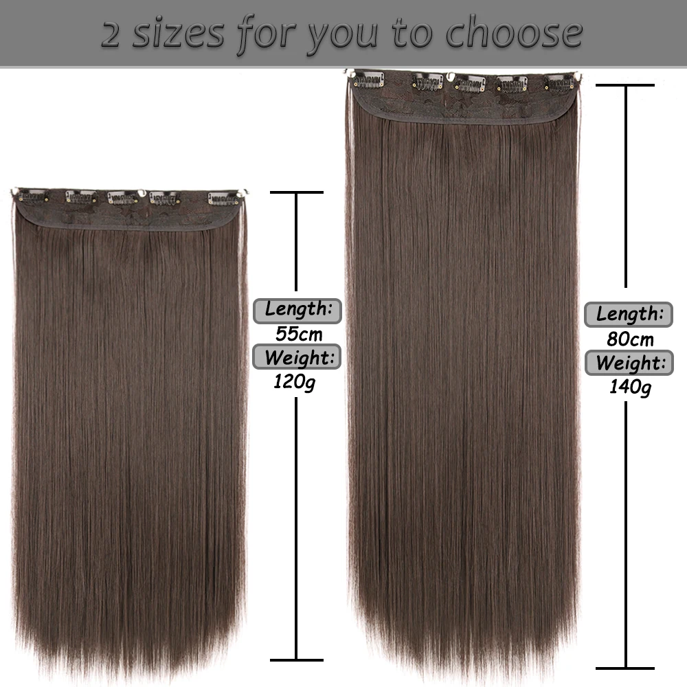 XINRAN Synthetic Long Straight Hairstyles 5 Clip In Hair Extension  22Inch/32Inch Heat Resistant Hairpieces Brown Black