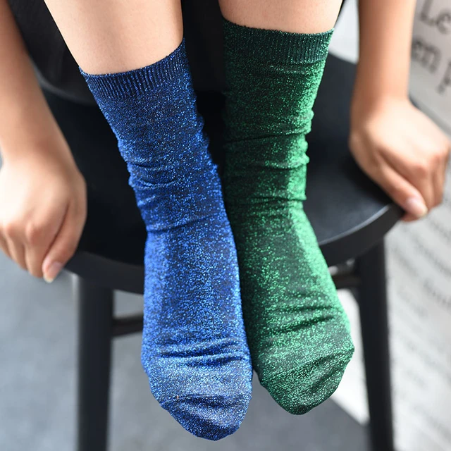 Women's Style Gold And Silver Silk Material Socks Glitter Tube Sox  Christmas Solid Color Shiny High Elastic Fashionable Sock - Socks -  AliExpress