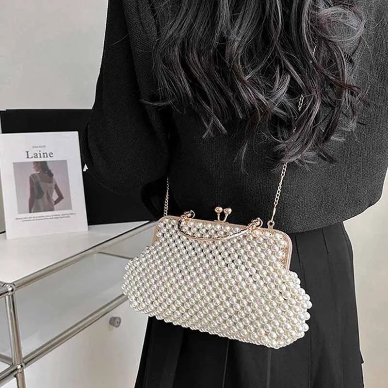 Luxury Pearl Bride Party Evening Clutch Bag Women Wedding Purses And Handbags Shell Small Shoulder Chain Bag White Sac A Main