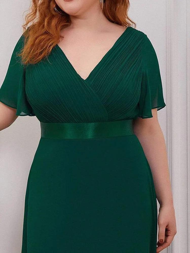 Plus Size Bridesmaid Dress Lotus Leaf Sleeve V Neck Long Dress Large A-line Chiffon Evning Dresses for Women Elegant Gowns