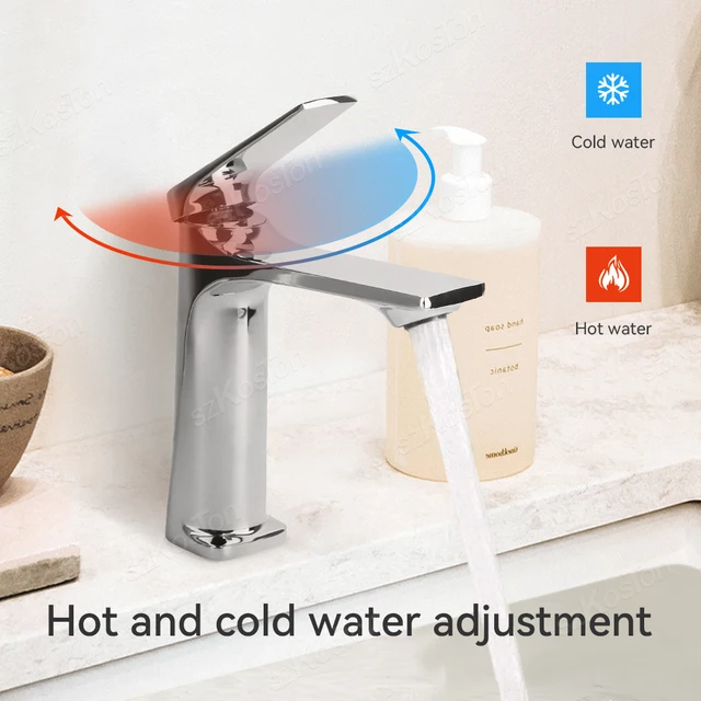 แกนทองเหลืองก๊อกน้ำซิงค์ห้องน้ำแบบทันสมัยจับเดี่ยวติดตั้งบนดาดฟ้าอ่างล่างหน้าก๊อกน้ำร้อนและเย็น 2