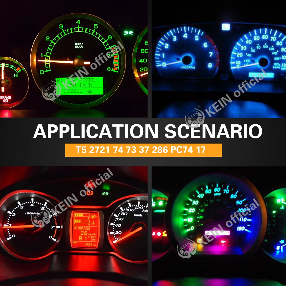 KEIN 10PCS Meter Bulb T5 Led W3W Instrument Dash Lights 73 74 17 27 Signal Bulb Auto Interior Neo Wedge Dashboard Dash Side Lamp