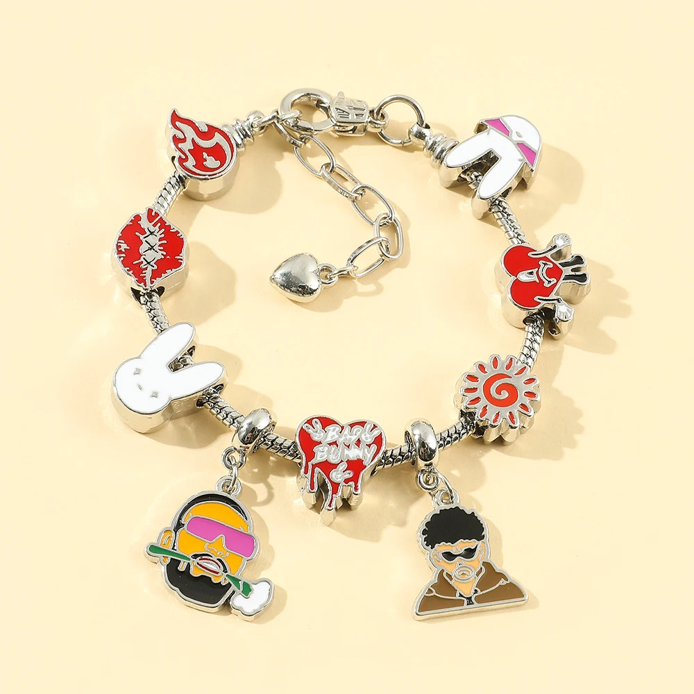 Bad Bunny Charms for Bracelets Snake Chain Bangles For Women Hip Hop Singer Gift Fashion Accessories