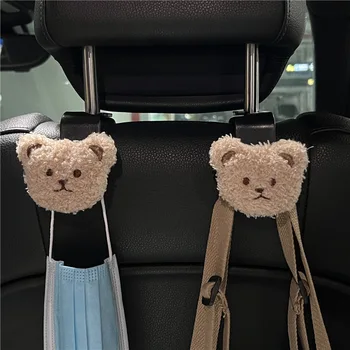 귀여운 만화 곰 카시트 백 후크 보관 차량 헤드레스트 정리 행거, 식료품 가방 핸드백, 자동차 장식, 2 개