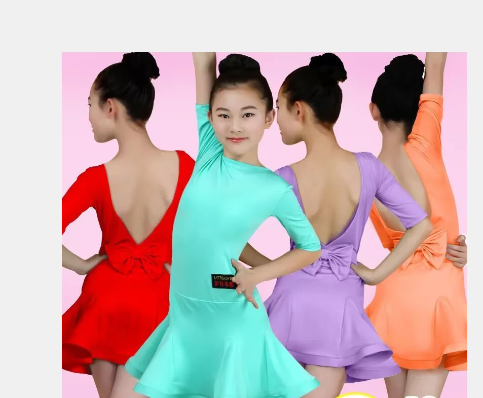 

1pcs/lot children fashion latin dancing dress girl backless bowknot latin dancing dress