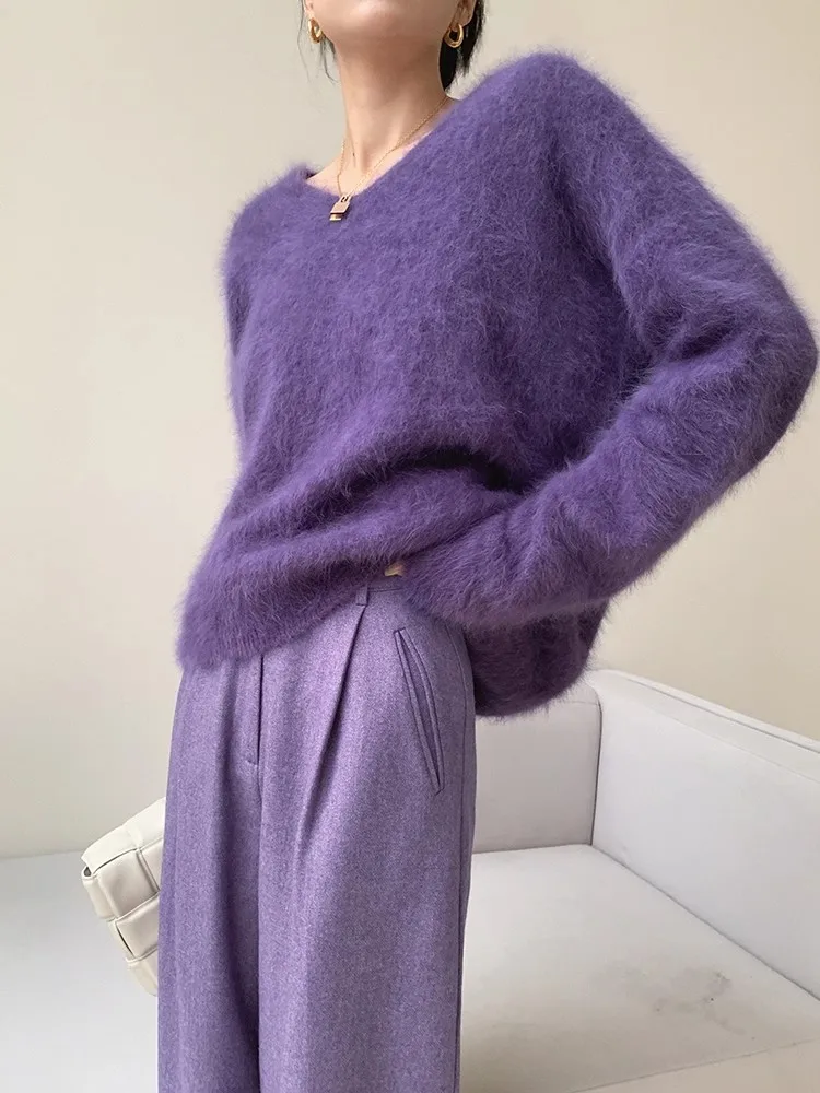 

Purple Plush Top For Women'S Autumn And Winter New V-Neck Plush Lazy Style Bottom With A Sweater Underneath