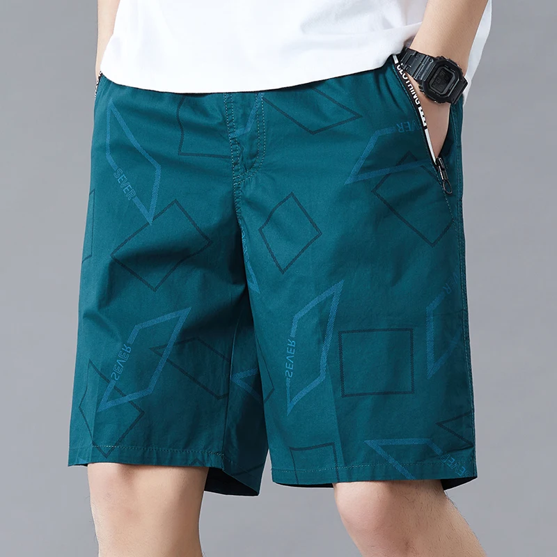 Men's Summer Shorts Cotton Knee Length Pants Plaid Fashion Golf Zipper