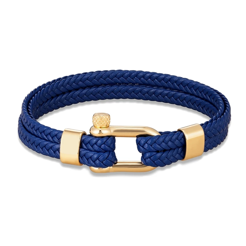 Bracelets Homme Cuir Multicouche - Style Manille Tissé - Forme U - Marine