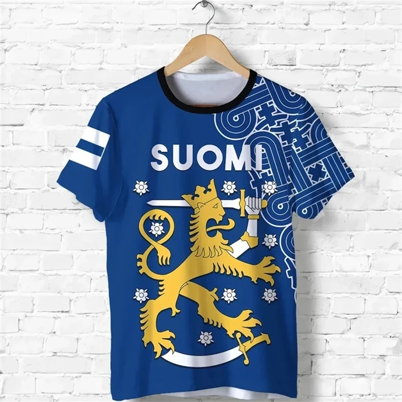 

Men's Finland National Emblem Flag 3d Print T-Shirt Outdoor Sportwear Casual Oversized Short-sleeved Gym Tops Men Clothing 4XL