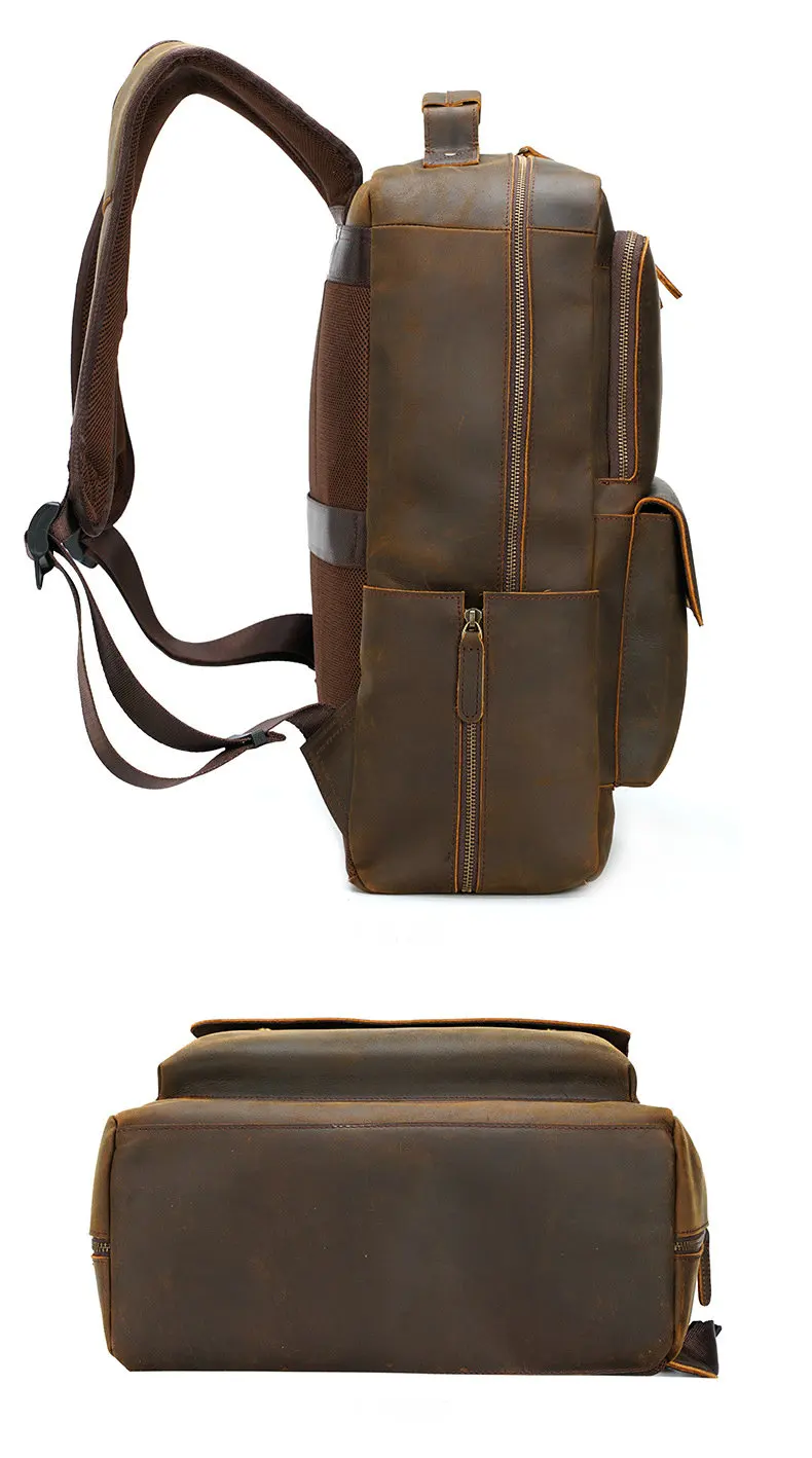 Unisex Black Leather Laptop Backpack Purse Bag