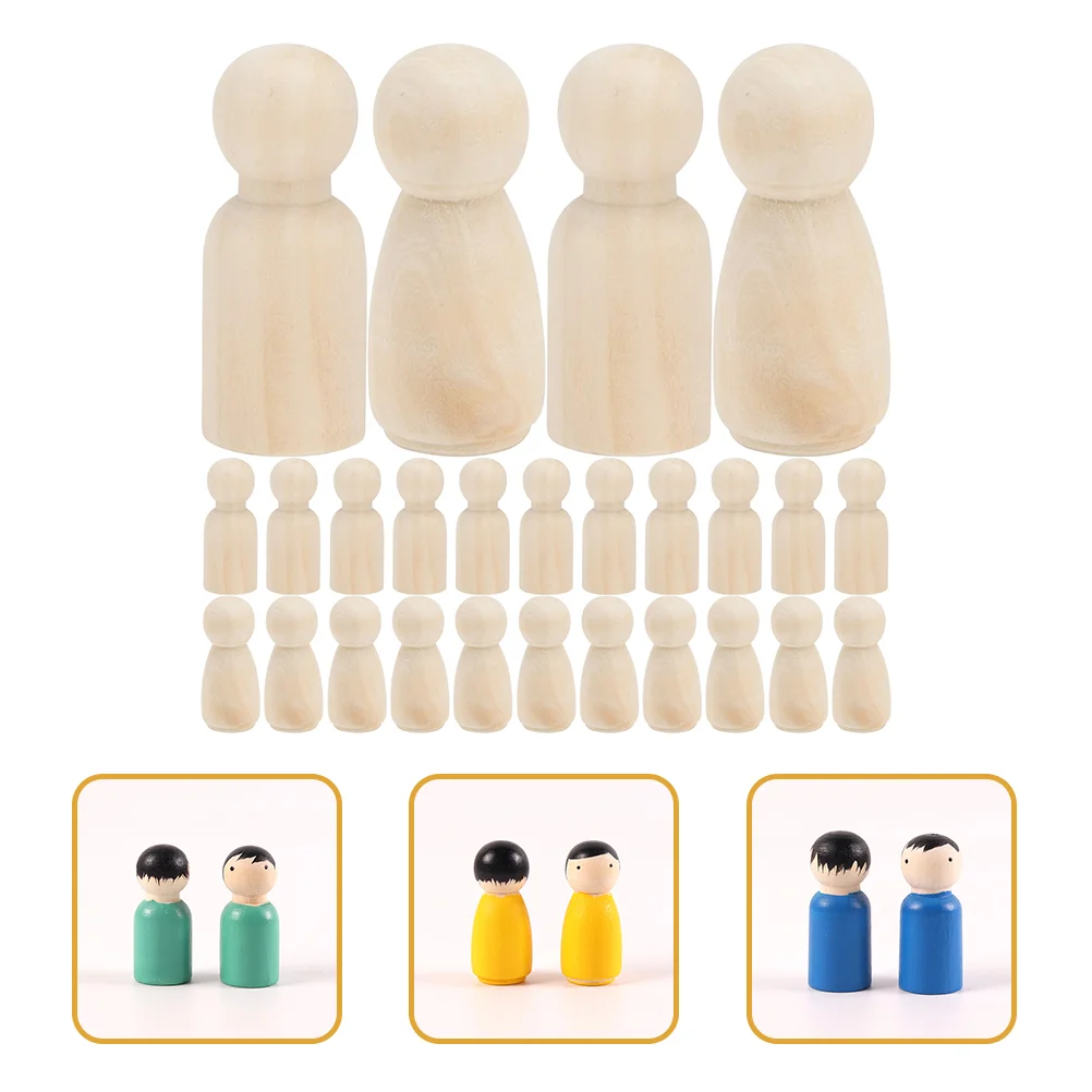 

48 Pcs Male and Female Puppets Graffiti Toys DIY Wood Decors Wooden Dolls Crafts Childrens Hand-painted Unfinished