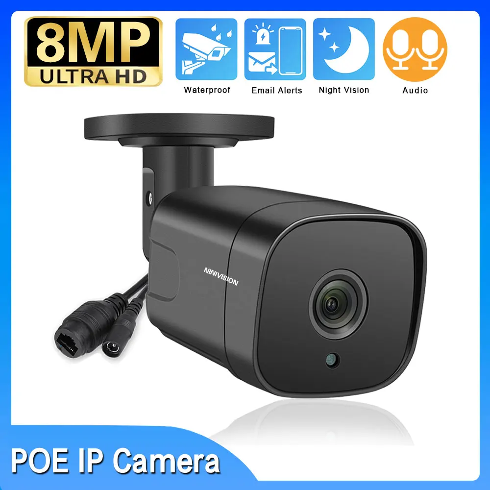 

Водонепроницаемая IP-камера видеонаблюдения IP66 с ИК-подсветкой и функцией ночного видения, 8 МП