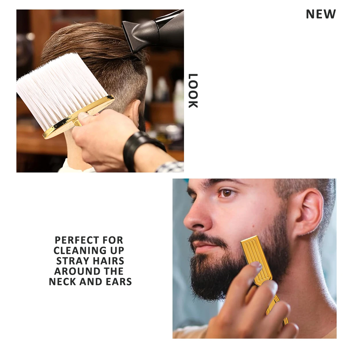 Kit da barbiere professionale da 3 pezzi: spolverino per il collo, pettine per tagliare i capelli, spazzola per barba per strumenti per lo styling del salone e del barbiere da uomo - immagine 4