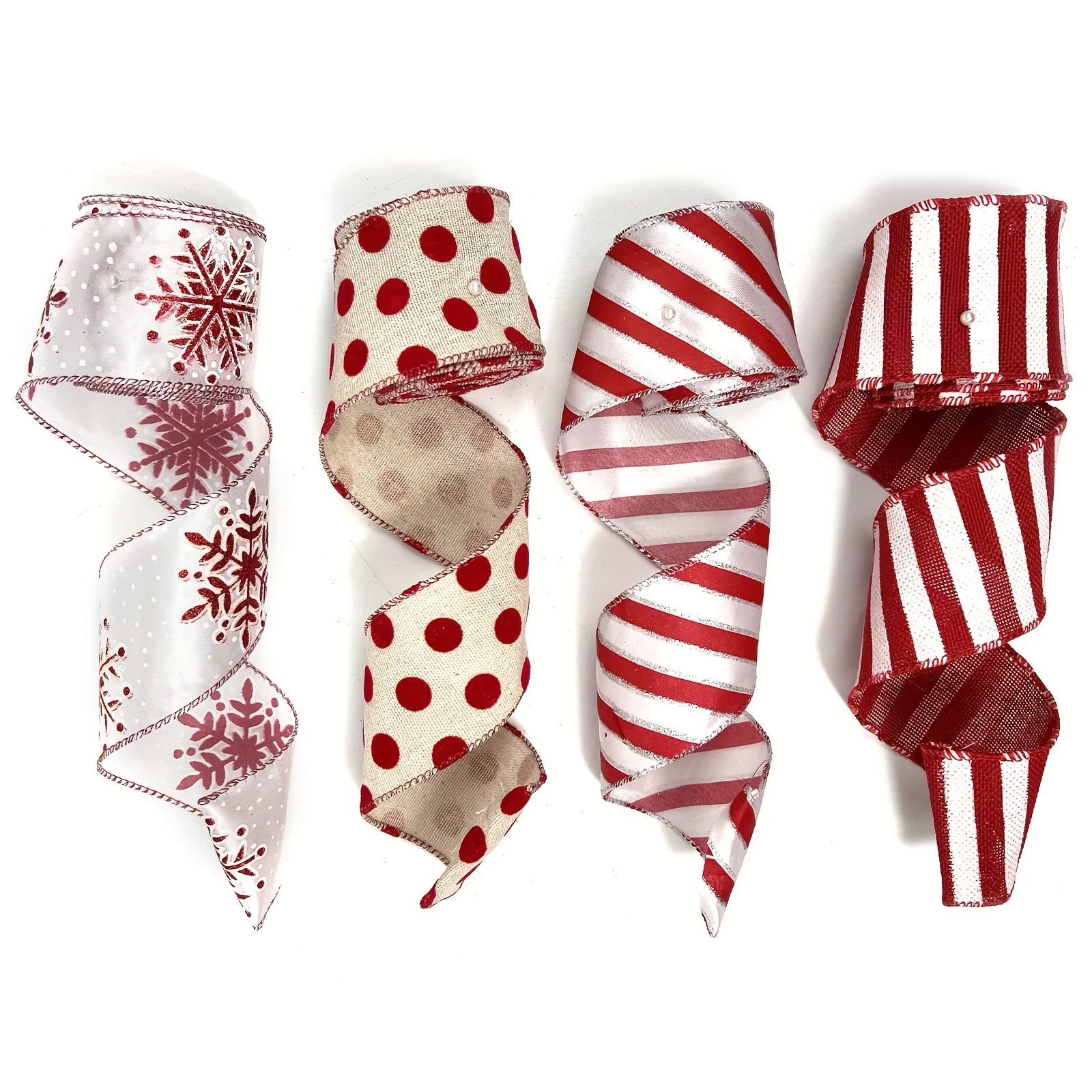 1pc 5 Yards Christmas Wired Edge Ribbons Red And White Stripes Ribbon Candy Cane Ribbons DIY Craft For Xmas Tree Decor