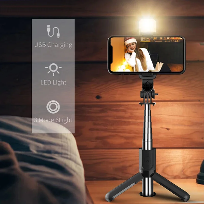 Portable Selfie Stick With Fill Light Tripod Stand Mini Phone Holder Wireless Bluetooth Remote For Live Broadcast Huawei