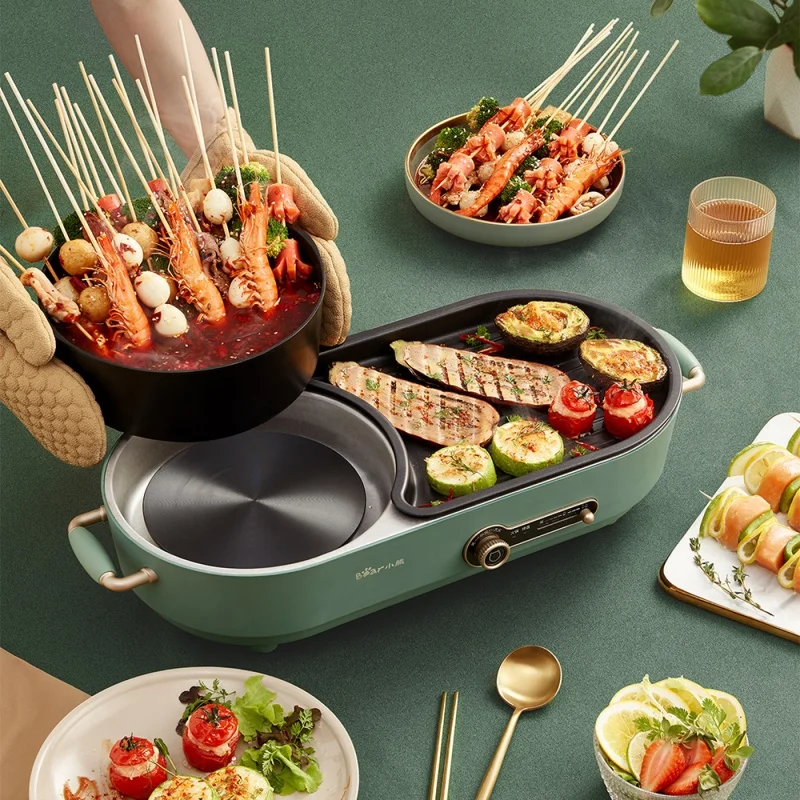 Bear 220V Two-flavour Hot Pot Household Multi-purpose Hotpot 1600W Split Large Barbecue Plate Electric Grill 6