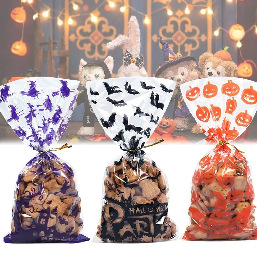 

50PCS Party Supplies Pumpkin Candy Bags Bat Snack Pocket Halloween Candy Pouch Cookie Bag Package Gift