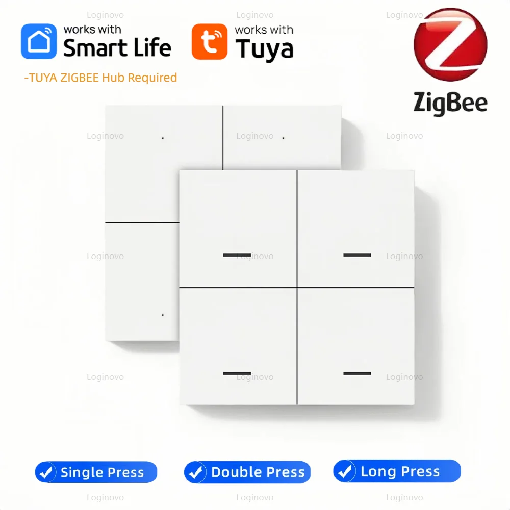 สวิตช์ฉาก ZigBee 4 Gang 12 สถานการณ์ตัวควบคุมปุ่มกดไร้สายแบตเตอรี่ขับเคลื่อนชีวิตที่ชาญฉลาดทูย่า APP ระบบอัตโนมัติในบ้าน 1