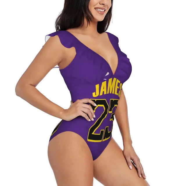 James 23 Women'S Ruffle One Piece Swimsuit Bodysuit One Piece Swimwear  Bathing Suit Beachwear Basketball La L A California Cali