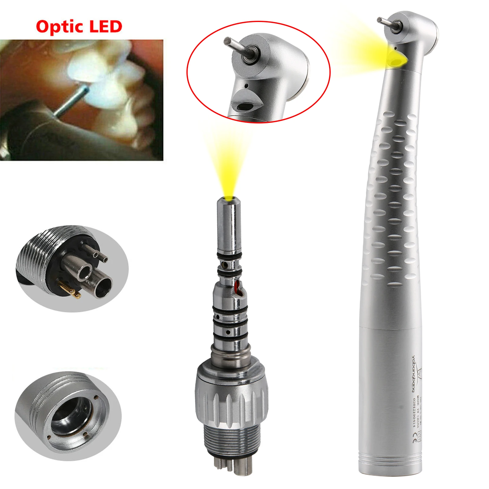 Dental LED Fiber Optic High Speed turbine Push Button Handpiece & 6 Hole Quick Coupler 360° Swivel Fit KaVo Style