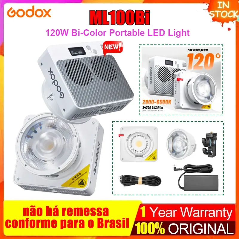 Godox 휴대용 LED 조명, 비디오 녹화 및 라이브 스트리밍용 사진 램프, 온보드 및 앱 제어, 2 색 ML100Bi, 120W