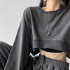Korean Fashion Short Sweatshirts Women Sexy Solid Color Loose Crop Tops Woman Casual Streetwear Plus Size Pullovers Female 1