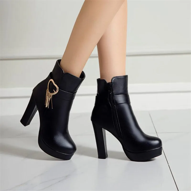 Elegant High Heel Ankle Boots Women Boots Platform High Heel Shoes Autumn Winter Zip Buckle Ladies Short Boots Party Shoes 34-43