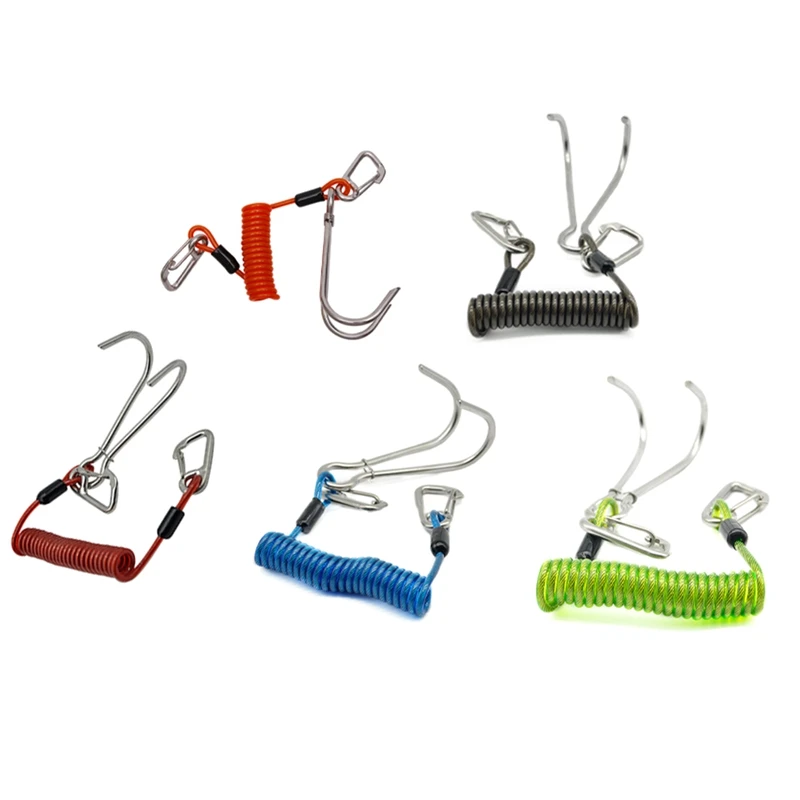 

Stainless Steel Reef Hook Spiral Coil Spring Cord Hook Dive Safety Accessory Orange