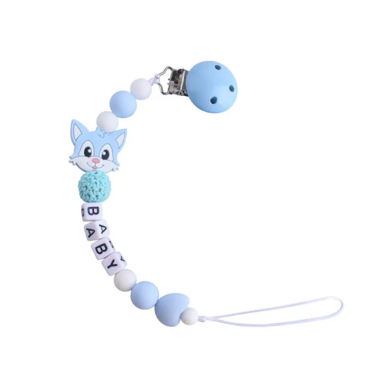 

Personalised Name Baby Pacifier Clips Cartoon Fox Pacifier Chain Holder for Baby Teething Soother