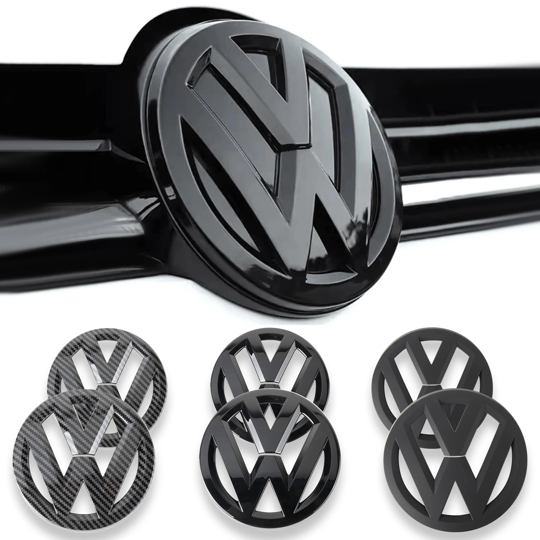 1set Glossy/Matte/Carbon fiber Black Car Front Grill Badge Emblem Stickers Car Logo Accessories For Volkswagen Golf 4 5 7(MK7)