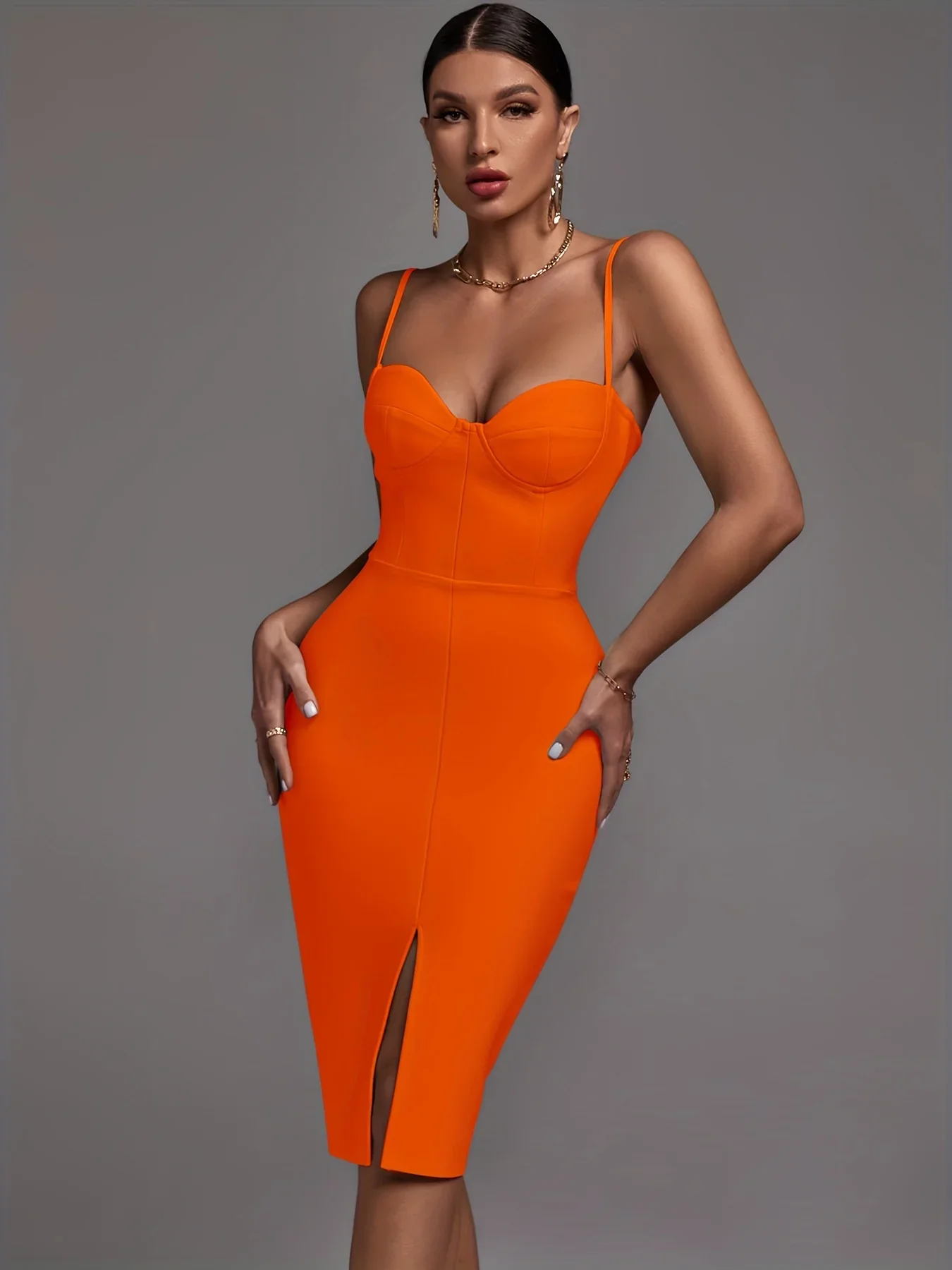 

Оранжевое Бандажное платье для женщин, облегающее элегантное пикантное вечернее Клубное платье на бретелях-спагетти для дня рождения, лето 2024