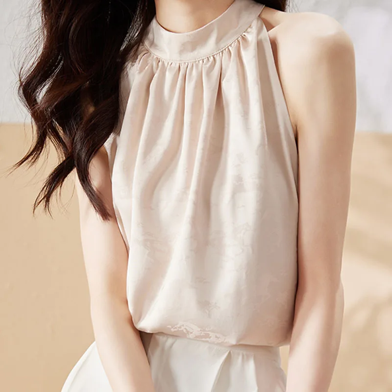 

Женские топы и блузки, сатиновый пуловер без рукавов 2022, сексуальный жилет, элегантная женская одежда, шифоновая сращенная однотонная белая черная 2896