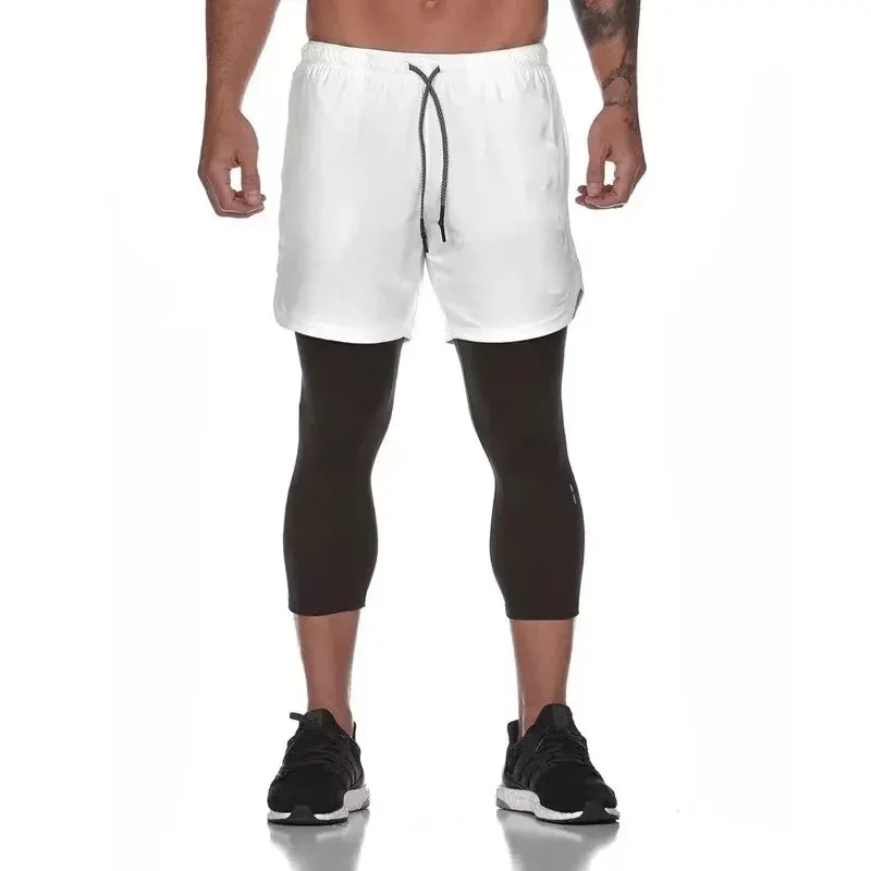 Sports Pants New Sporting Pants Men Elastic Breathable Two Piece Running Training Pants Gyms Ankle-Length Quick-drying Men