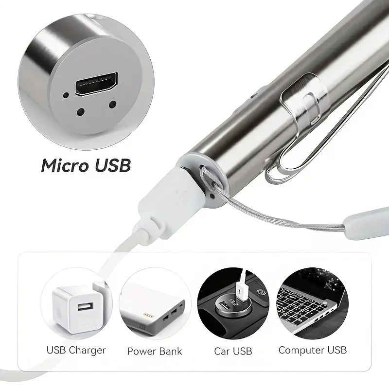USB 충전식 미니 펜라이트 LED 손전등, 구강 동공 조명 펜, 휴대용 포켓 토치 라이트, 야외 낚시 도구, 1 개