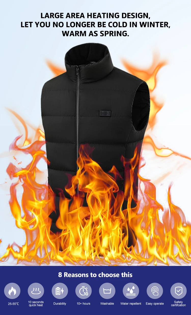Description Picture 4 of itemElectric Heated Vest 21 Heating Areas Intelligent Heating Jackets Windproof Washable USB Charging for Winter Hiking Sports