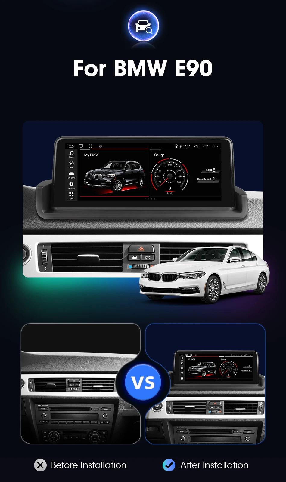 Develuck 2 din 8.8 ”안드로이드 11.0 차량용 라디오, BMW 3 5 시리즈 E60 E61 E63 E64 E90