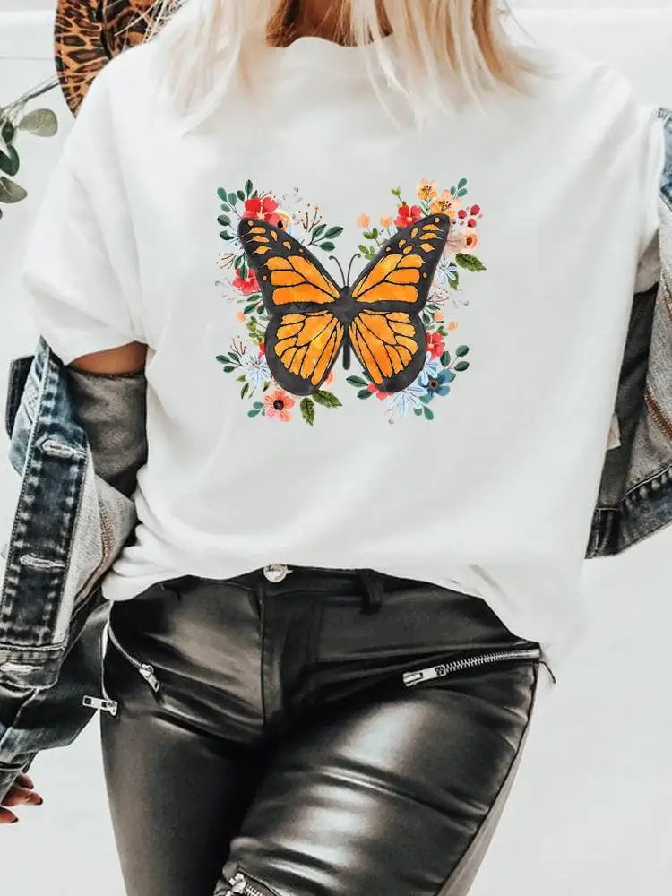

Butterfly Sweet Trend 90s Print Clothes Women Spring Fashion Summer Female Tee Shirt Lady Short Sleeve Graphic T-shirt