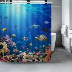 Underwater World Marine Life Shower Curtain - Ocean Theme Bathroom Decor Set with Hooks - W180xH200cm (F)