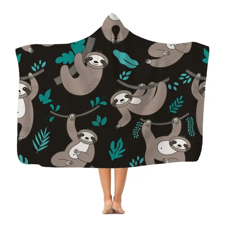 

Lazy Sloth Black Super soft, Adult / Youth hooded blanket. Polyester. Valentine, Mother's Day Birthday, Gift Idea.