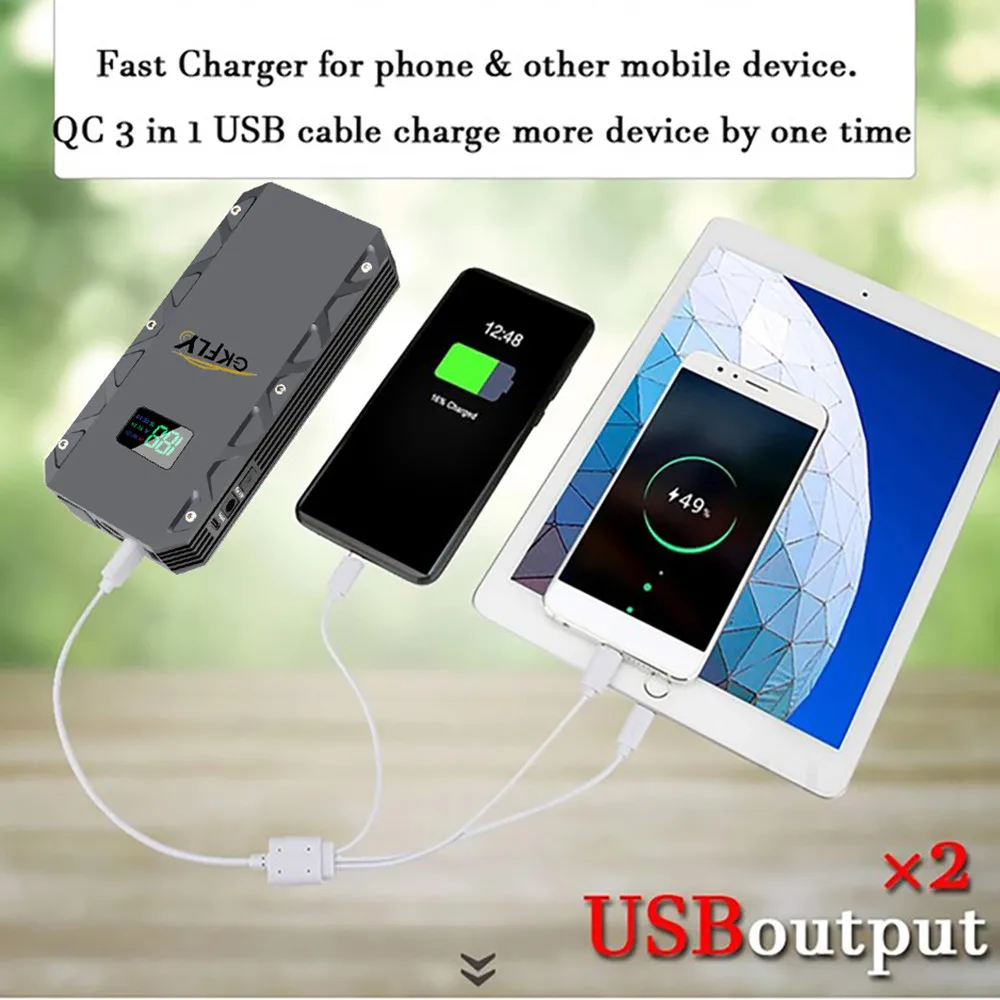 GKFLY High Power 2000A/3000A Car Jump Starter 12V Portable Starting Device Power Bank Car Charger For Battery Booster LED