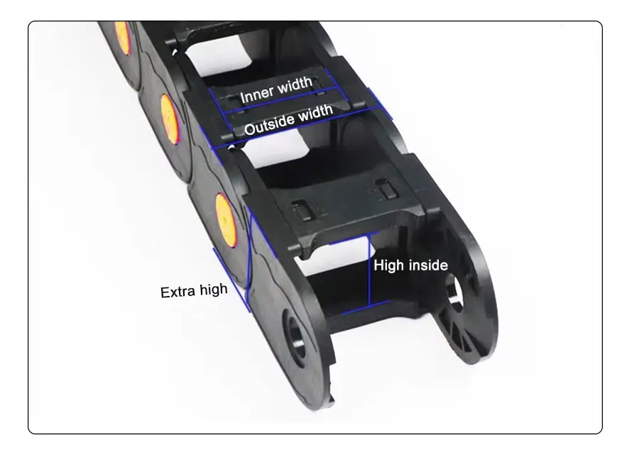 Description Picture 5 of item1pc 35*50 60 75 100 125 150 175 200 Transmission 1000m Cable Drag Chain Wire Carrier End Connectors for CNC Router Machine Cable
