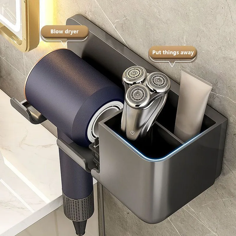 Hair Dryer Holder Wall Bathroom Shelf Without Drilling Plastic Hair Dryer Stand with Storage Box Toilet Blower Holder Shelf 5