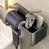 Hair Dryer Holder Wall Bathroom Shelf Without Drilling Plastic Hair Dryer Stand with Storage Box Toilet Blower Holder Shelf 5