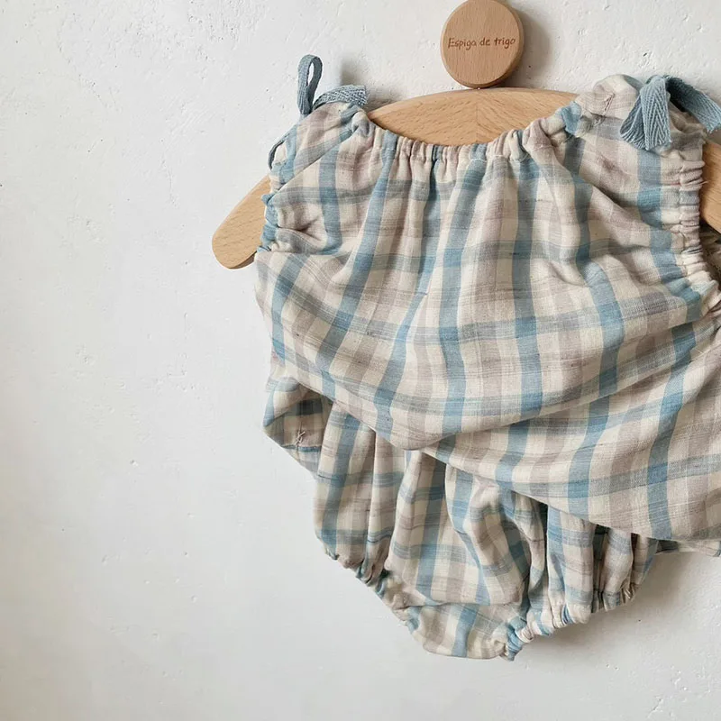 Summer Baby Girls Plaid Tee and Bloomer Clothing Set
