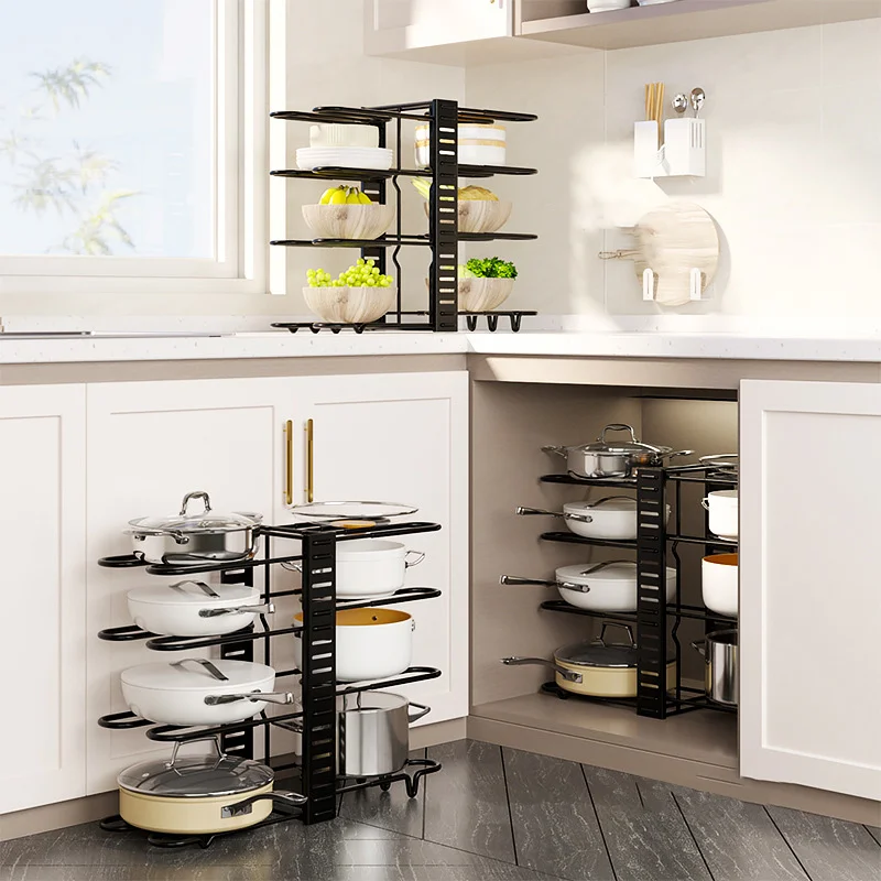 Pull Out Cabinet Rack Cookware Organizer Pots Pans Lids Holder Kitchen  Storage