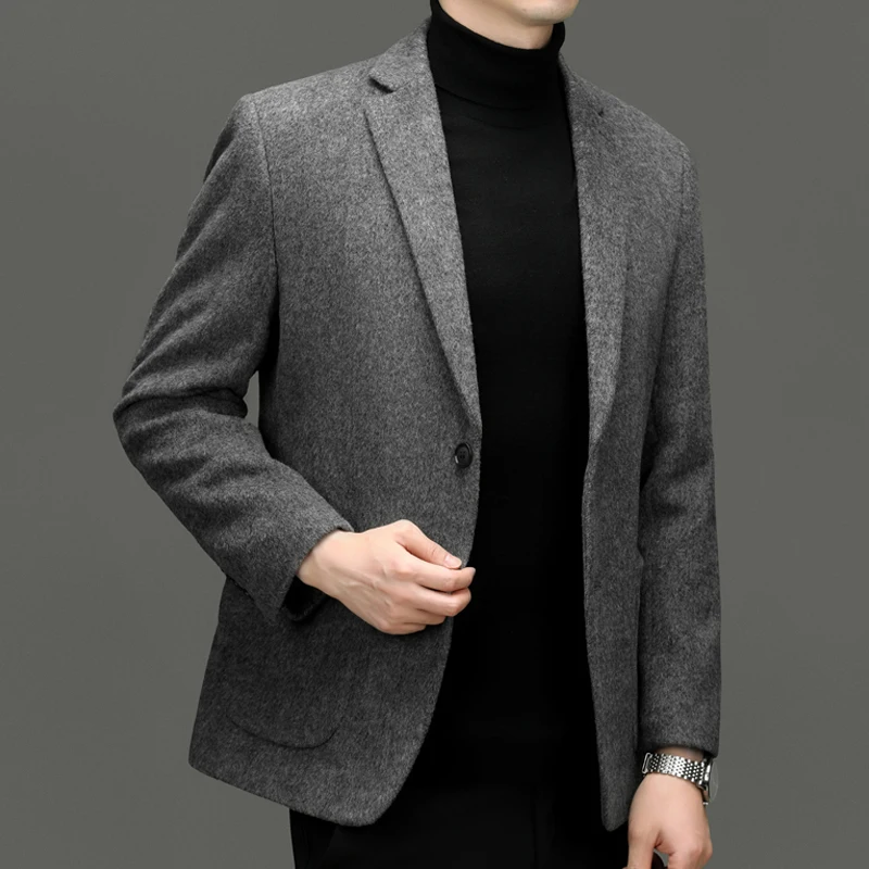 Men Cashmere Blazers Gray Coffee Black Sheep Wool Suit Jackets Slim Fit Design Middle Class Outfit Old Money Style Clothes 2024 5