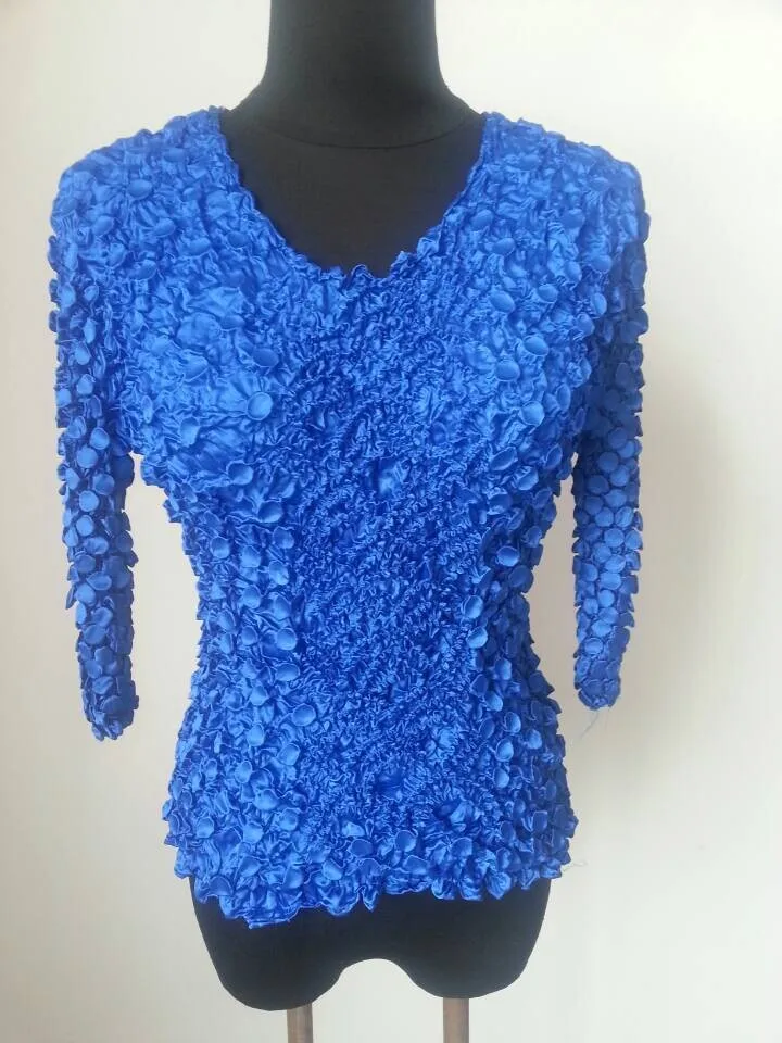 여자 탄성 팝콘 길어야 긴 소매 셔츠 동전 티셔츠