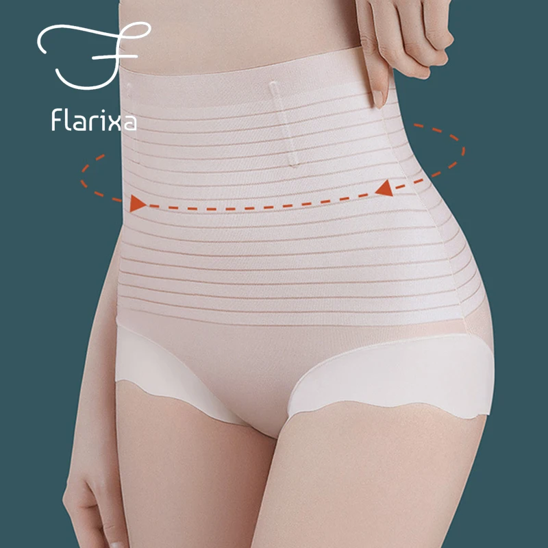 

Flarixa Ice Silk High Waist Flat Belly Panties Seamless Hip Lift Breathable Summer Women's Briefs Underwear Body Shaping Pants